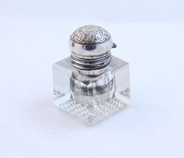 Miniature crystal and silver inkwell