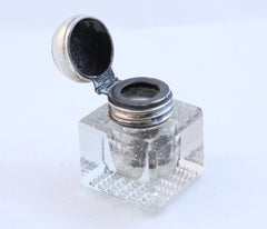 Miniature crystal and silver inkwell