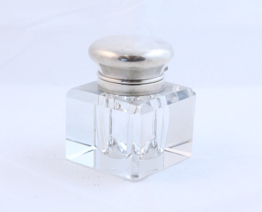 Sterling Silver and cut crysTal inkwell