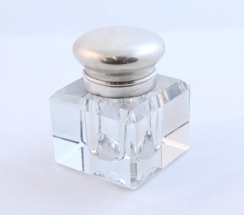 Sterling Silver and cut crystal inkwell