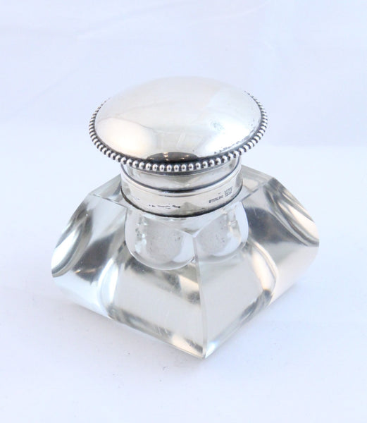 Sterling Silver and cut crystal inkwell