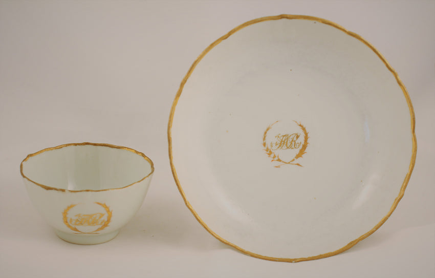 18th Century Chinese Export White and Gold Plate and Bowl