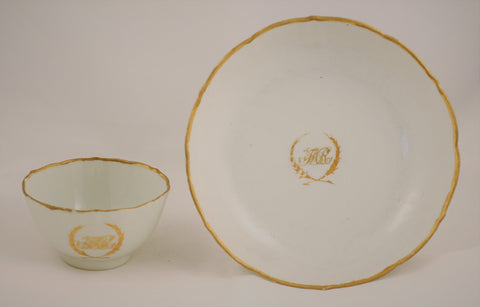 18th Century Chinese Export White and Gold Plate and Bowl