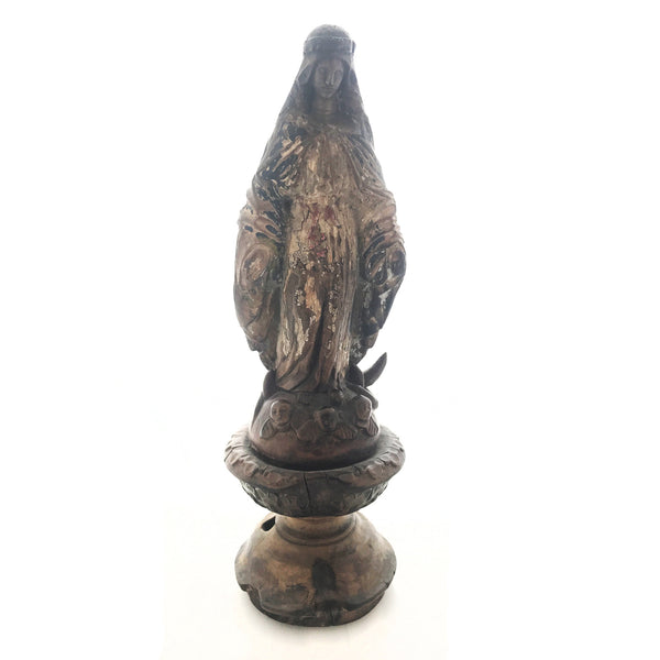 19th Century Philippine Wooden Immaculate Conception Virgin with Polychromy Remains