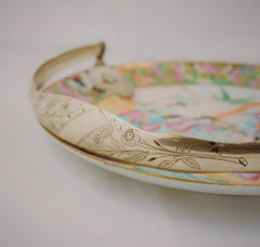 19th Century Chinese Export Platter with Mandarin Decorations and Silver Handle