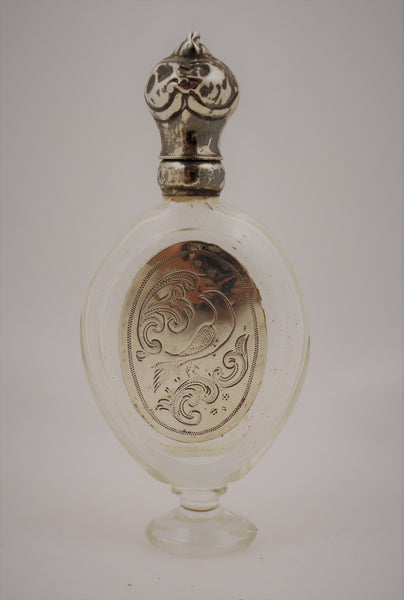 19th Century French Perfume Scent Bottle with Silver Medallion