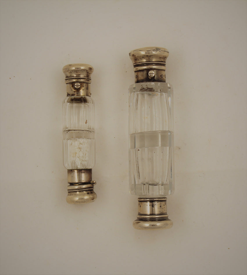 Two Double Sided Crystal and Sterling Silver Bottles