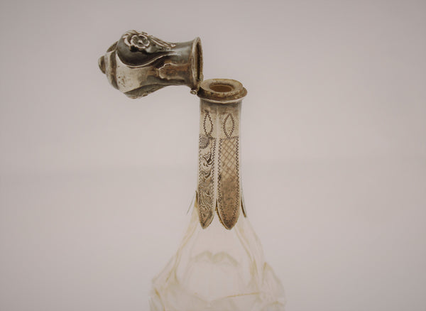 19th Century French Crystal and Silver Perfume Scent Bottle