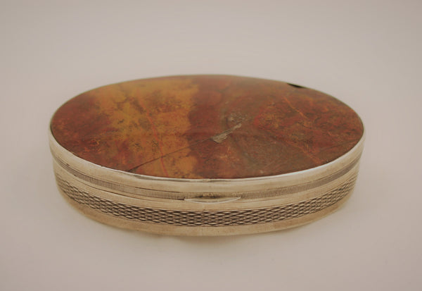 Sterling Silver and Agate Oval Snuff Box