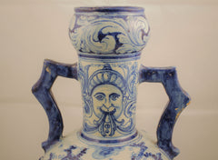 Talavera de la Reina Blue and White Amphora with Lions