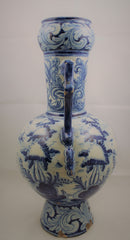 Talavera de la Reina Blue and White Amphora with Lions