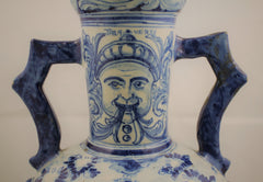 Talavera de la Reina Blue and White Amphora with Lions