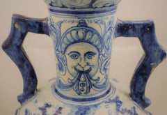 Talavera de la Reina Blue and White Amphora with Lions