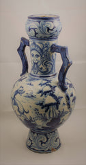 Talavera de la Reina Blue and White Amphora with Lions