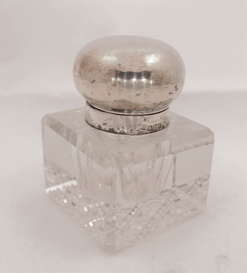 Crystal and Sterling Silver Inkwell, 19th Century England