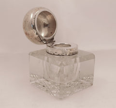 Crystal and Sterling Silver Inkwell, 19th Century England