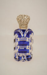 Cobalt Blue Olverlay Crystal and Silver Plated Perfume Scent Bottle, 19th Century France