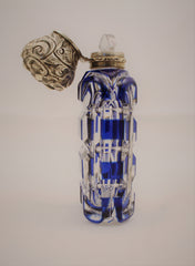 Cobalt Blue Olverlay Crystal and Silver Plated Perfume Scent Bottle, 19th Century France