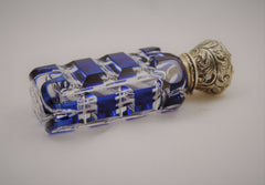 Cobalt Blue Olverlay Crystal and Silver Plated Perfume Scent Bottle, 19th Century France