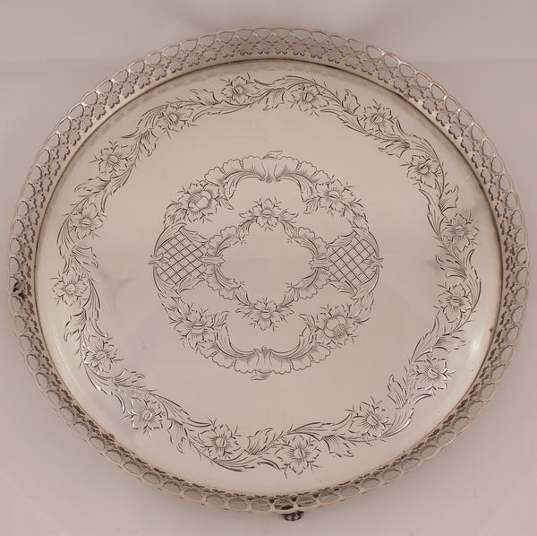 Silver Footed Round Tray with Gallery Rim, Topazio Portugal