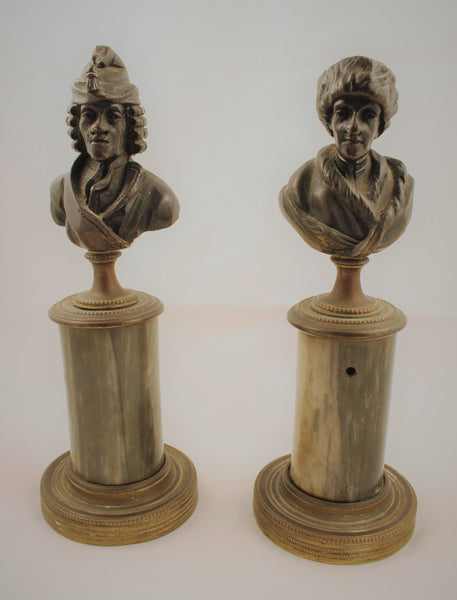 Bronze Busts representing Voltaire and Rousseau, Pair