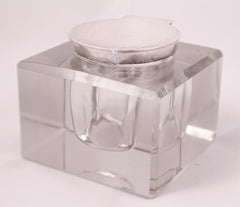 Antique Crystal and sterling silver inkwell