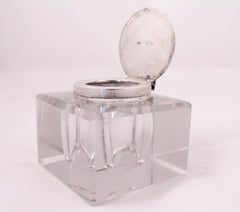 Antique Crystal and sterling silver inkwell