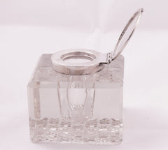 Antique crystal Inkwell with sterling Silver cap