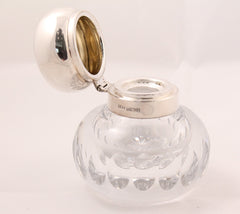 Antique English cut crystal with sterling silver cap inkwell