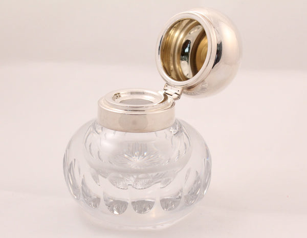 Antique English cut crystal with sterling silver cap inkwell