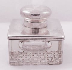 Antique Heavy Crystal inkwell with sterling  sikver cap.