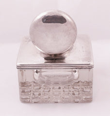 Antique Heavy Crystal inkwell with sterling  sikver cap.