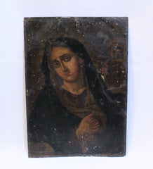 Vintage Mexican Folk Retablo on Tin, "Dolorosa" "Our Lady of the Sorrows"