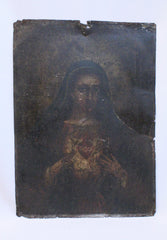 Vintage Mexican Folk Retablo on Tin, "Sacred Heart"