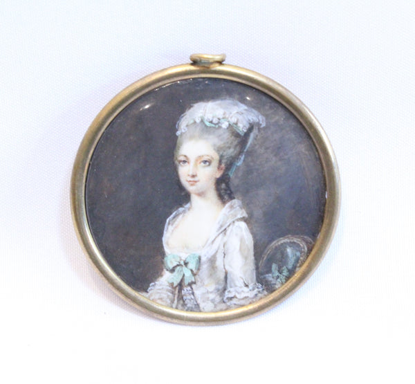 Miniature Portrait of Woman in White Dress, Franch School, circa 1810