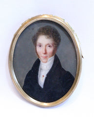 Miniature Portrait of a Man with a Blue Vest, French School, circa 1810