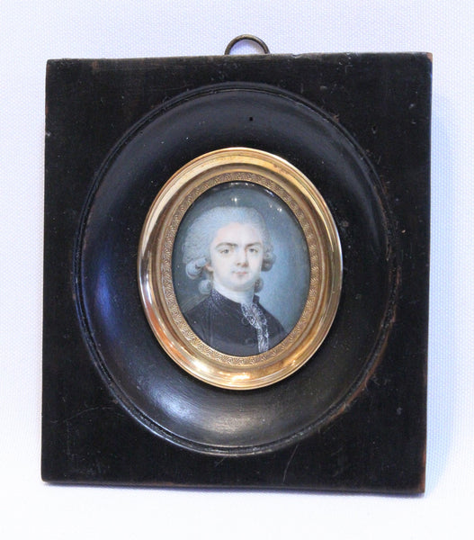 Miniature Portrait of a Man with a Blue Jacket, French School circa 1780