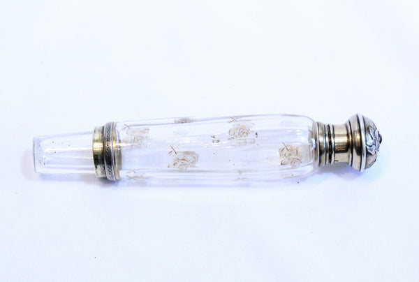 Early 20th Century Crystal Perfume Scent Vial with Gold Plated Silver Cap, Stamped