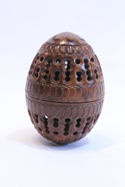 Corozo Wood Egg shaped Rosary Case, 19th Century France