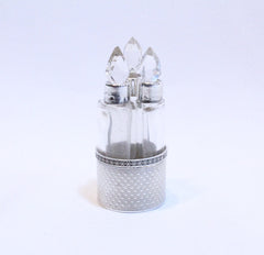 Miniature Crystal and Silver Perfume Bottle Set on stand, stamped