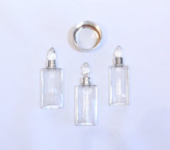 Miniature Crystal and Silver Perfume Bottle Set on stand, stamped