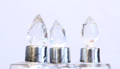 Miniature Crystal and Silver Perfume Bottle Set on stand, stamped