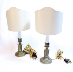 Antique Candle Stands Transformed into Tiny Lamps, Pair