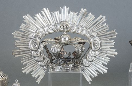 Impressive Virgin Crown, 19th Century Spain, Silver Plated German Silver