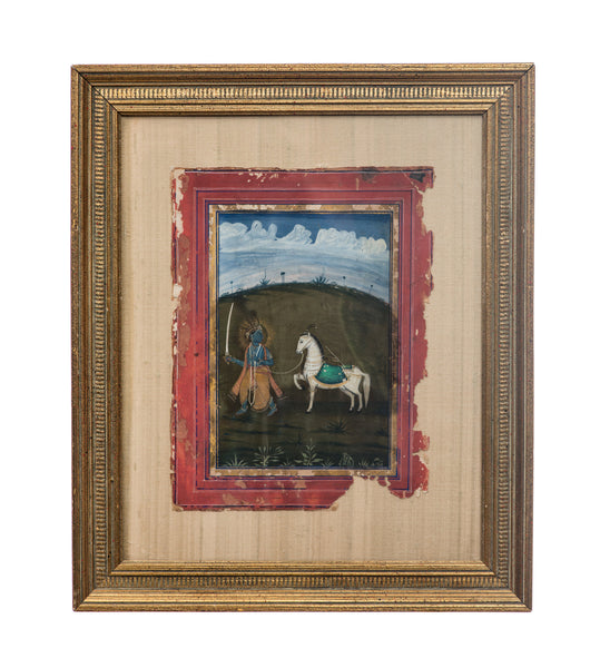 Antique Indian Miniature Painting, beautifully set on linen and gold frame.