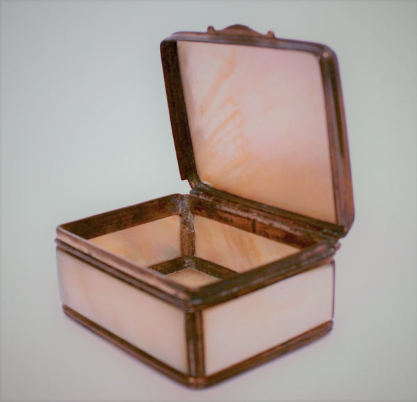 Mother of Pearl Box with bronze edges and hinges