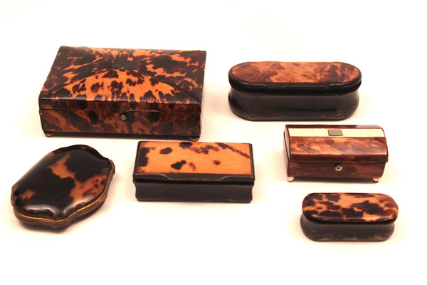 Collection of Five Wood and Tortoiseshell Boxes, England 19th Century