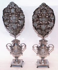 Impressive Pair of Silver Flower Bouquets, 19th Century Naples