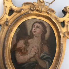 Miniature Oil on Tin Painting, Praying Virgin, 19th Century Naples