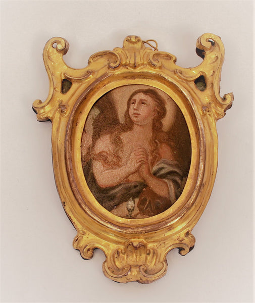 Miniature Oil on Tin Painting, Praying Virgin, 19th Century Naples